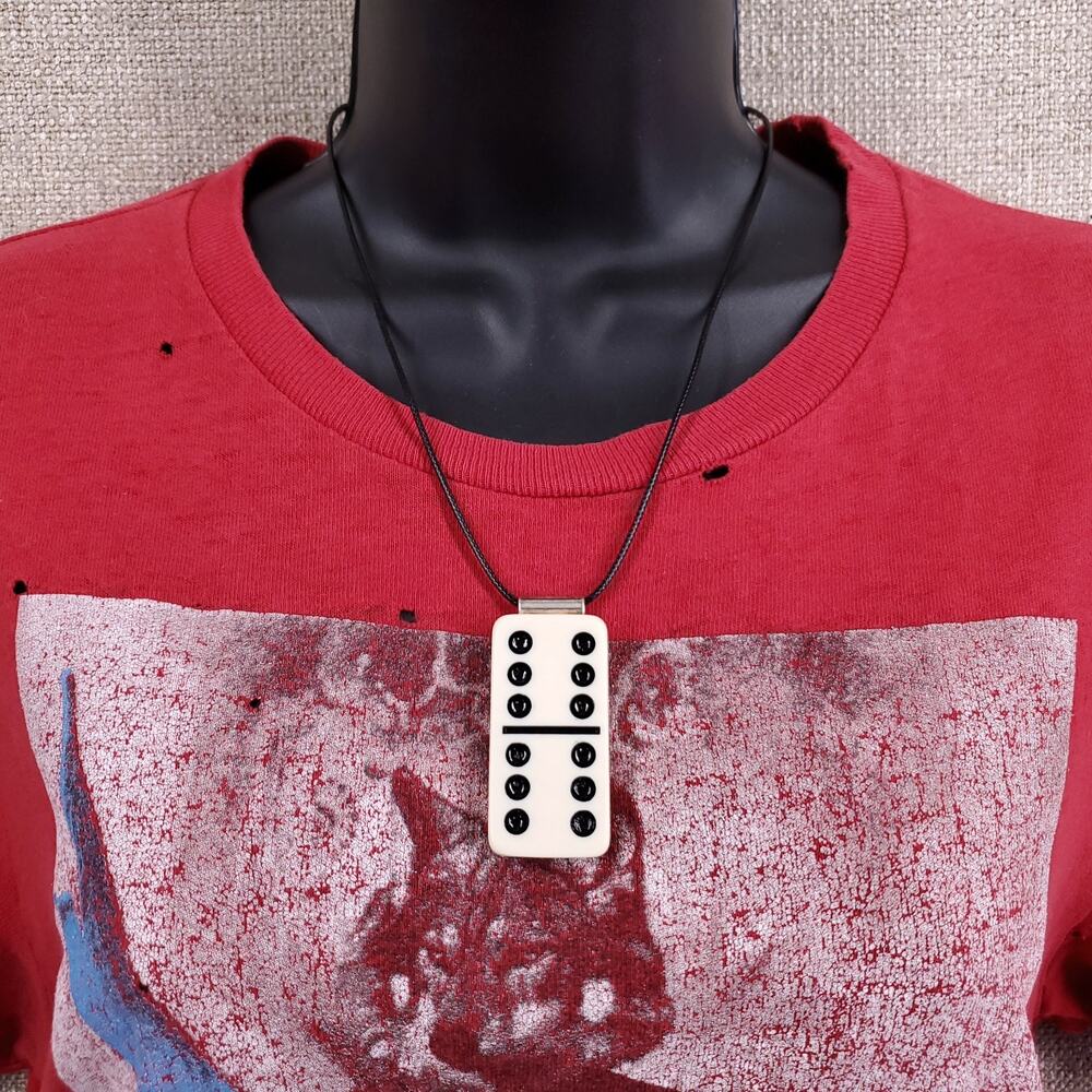 Domino Pendant‎ Necklace Unisex 17.5" B&W Minimalist Statement Retro Gamer